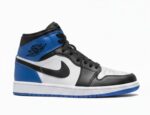 Nike Air Jordan 1 Mid sneakers in a White, Black, and Game Royal colorway. - Image 2