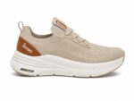 Skechers 1st Looks beige knit comfort sneakers with a brown heel accent. - Image 2