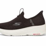 Skechers slip-in walking shoes in black with a white midsole.