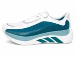 Adidas Hyperboost Edge running shoes in white and petrol blue colorway