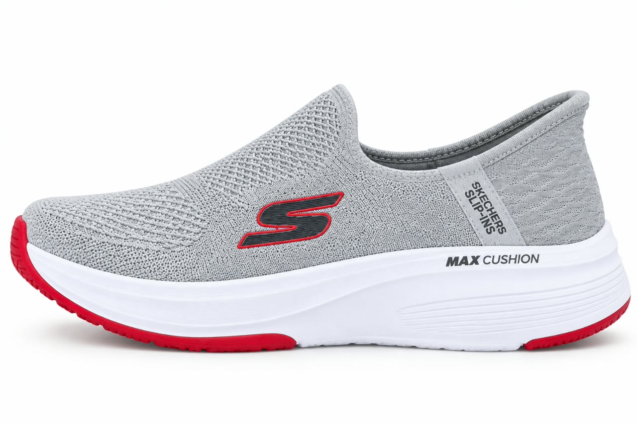 WhatsApp Image 2026-09-15 at 2.16.54 PM (1) Skechers Max Cushioning Slip-On – Grey & Red - Image 1
